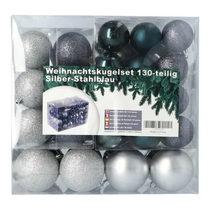 Set de boules de Noël en plastique 120 boules - intérieur/extérieur - Argent/Bleu Acier 6