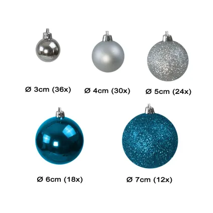 Jeu de boules de Noël en plastique 120 boules - intérieur extérieur - Bleu/Argent 2
