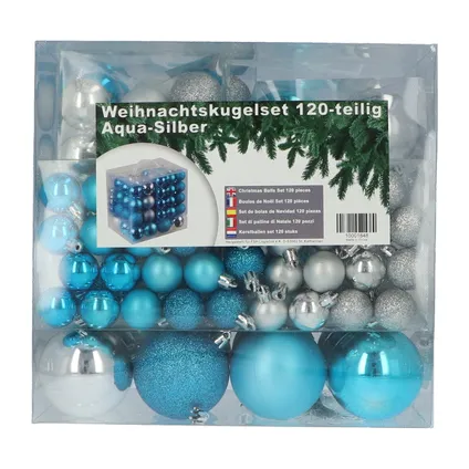Jeu de boules de Noël en plastique 120 boules - intérieur extérieur - Bleu/Argent 6
