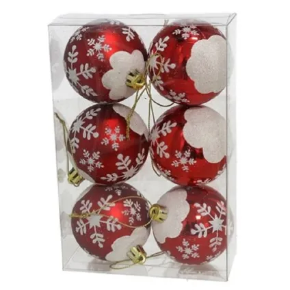 Gerimport Kerstballen - 6ST - rood - gedecoreerd - 6 cm 2