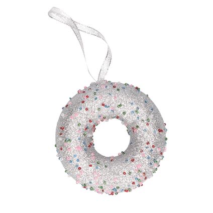 Decoris Kersthanger - donut - met kraaltjes - 10 cm
