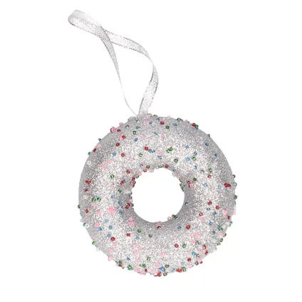Decoris Kersthanger - donut - met kraaltjes - 10 cm