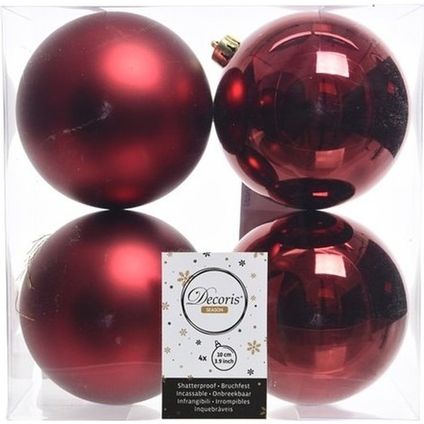 Decoris Kerstballen - 4 stuks - donkerrood - kunststof - 10 cm