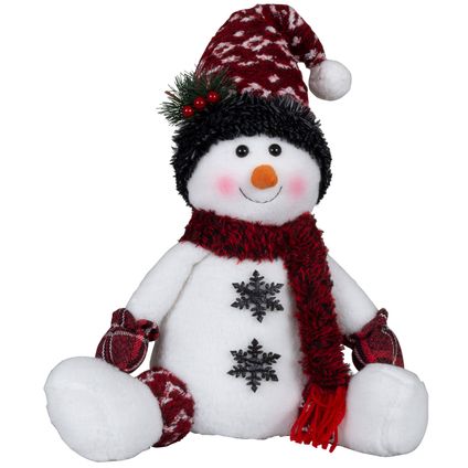 Pluche knuffel sneeuwman - 36 cm - rode muts