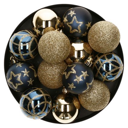 Atmosphera Kerstballen - 15st - kunststof - goud-blauw - 5 cm