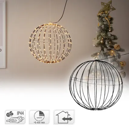 ECD Germany LED lichtbal Ø40 cm met 240 LED extra warm wit, timer, metalen LED bal opvouwbaar 2