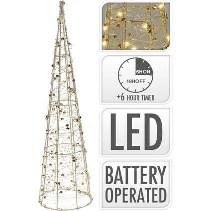 Kerstboomverlichting kegel - LED kerstboom - 60cm - goudkleurig 2