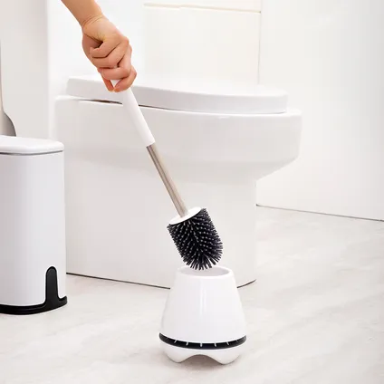 VDN Stainless brosse de toilette avec support - Autonome - Blanc - Brosse de toilette en silicone 5