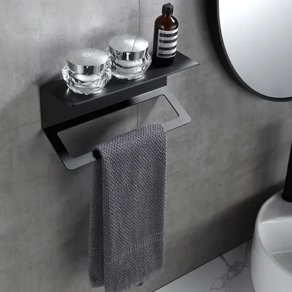 VDN Stainless Handdoekrek - Handdoekrek badkamer - Zwart - Handdoekenrek - Met plankje 5