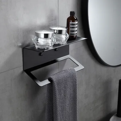 VDN Stainless Porte-serviettes - Porte-serviettes de salle de bain - Noir - Avec étagère 6