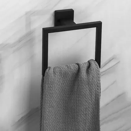 VDN Stainless Handdoekring - Handdoekrek badkamer - Zwart - Handdoekhouder - RVS - Vierkant 3