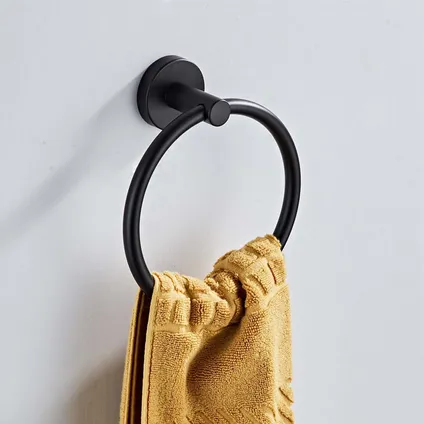 VDN Stainless Handdoekring - Handdoekrek badkamer - Zwart - Handdoekhouder - RVS - Hangend 2