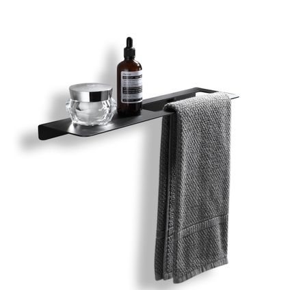 VDN Stainless Porte-serviettes - Porte-serviettes de salle de bain - Noir - Avec plateau