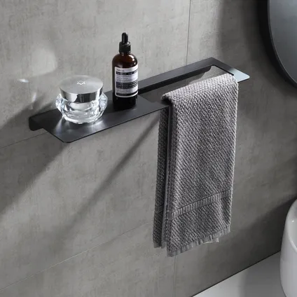 VDN Stainless Porte-serviettes - Porte-serviettes de salle de bain - Noir - Avec plateau 5