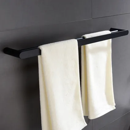 VDN Stainless Handdoekrek - Handdoekrek badkamer - Zwart - Dubbel - Handdoekhouder - RVS - Hangend 2