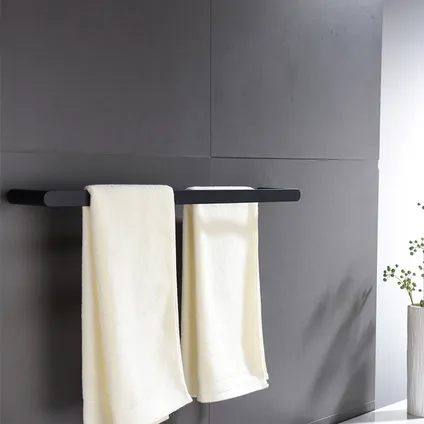 VDN Stainless Handdoekrek - Handdoekrek badkamer - Zwart - Dubbel - Handdoekhouder - RVS - Hangend 3