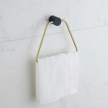 VDN Stainless Handdoekring - Handdoekrek badkamer - Matzwart/Goud - Hangend 5