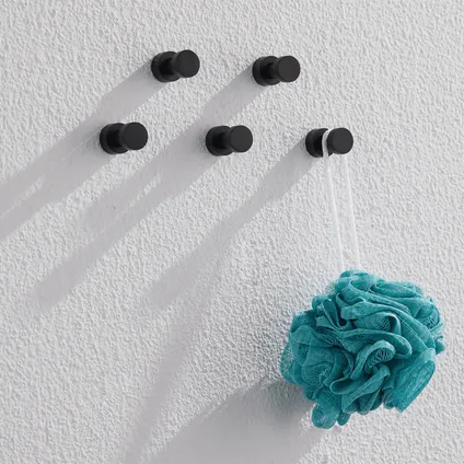 VDN Stainless Crochets à serviettes noirs - Porte-torchons - Rond - Crochet mural - 5 Pièces 4