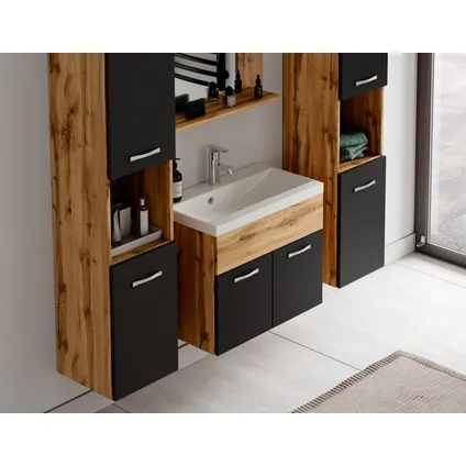 Meuble de salle de bain Montreal XL - Badplaats - 60 cm lavabo Chene avec noir 5