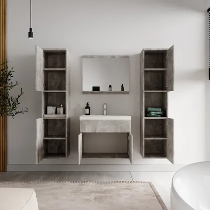 Meuble de salle de bain Montreal XL - Badplaats - 60 cm Beton Gris - Armoire 4