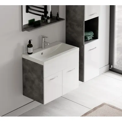 Meuble de salle de bain Montreal - Badplaats - 60 cm Gris / blanc - Armoire 5