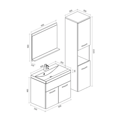 Meuble de salle de bain Montreal - Badplaats - 60 cm Gris / blanc - Armoire 6