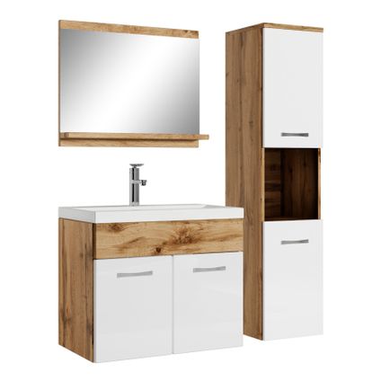 Meuble de salle de bain Montreal - Badplaats - 60 cm Chene / blanc - Armoire
