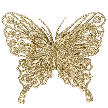 Cosy & Trendy Kersthangers op clip - 3ST - vlinders - goud - 11 cm 2