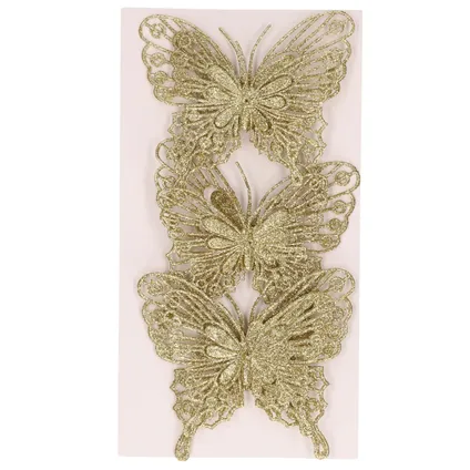 Cosy & Trendy Kersthangers op clip - 3ST - vlinders - goud - 11 cm 3