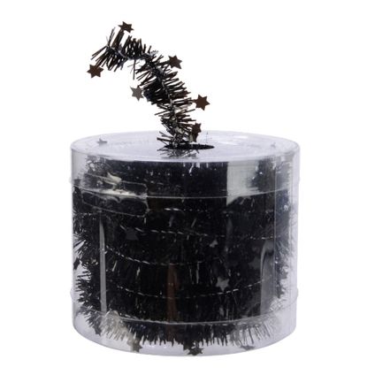 Decoris kerstslinger - dun - zwart - sterren - 700 x 3 cm