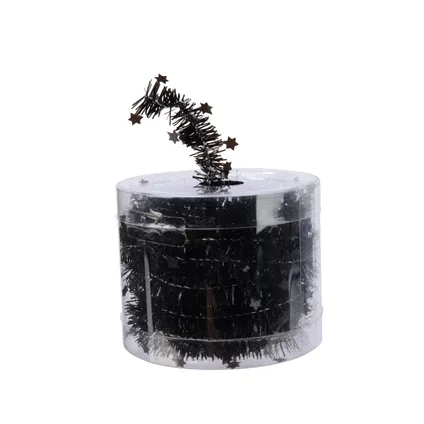 Decoris kerstslinger - dun - zwart - sterren - 700 x 3 cm