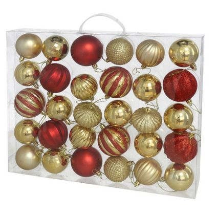 Gerimport Kerstballen - kunststof - 54x st - rood-goud - mix