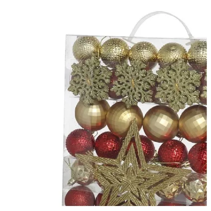Gerimport Kerstballen - met ster piek - 57 ST - rood/goud - kunststof 2