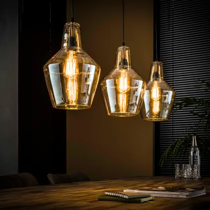Hoyz - Hanglamp met 3 kegelvormige lampen - Amberkleurig glas - 150cm 2
