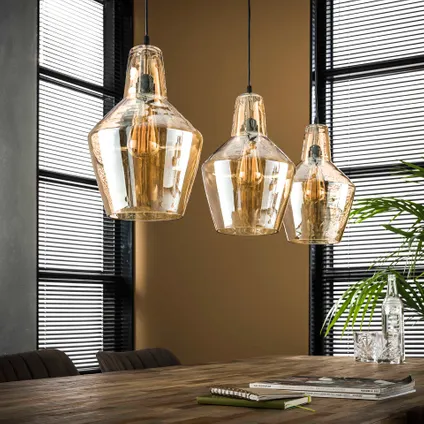 Hoyz - Hanglamp met 3 kegelvormige lampen - Amberkleurig glas - 150cm 3
