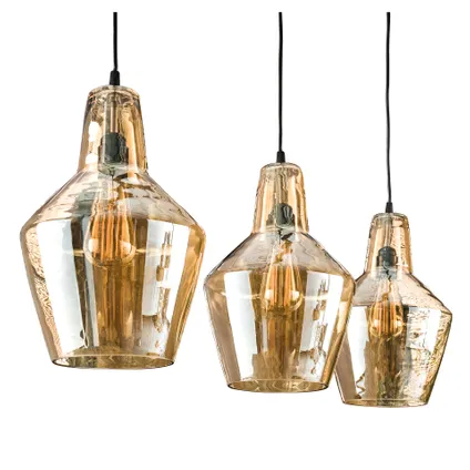 Hoyz - Hanglamp met 3 kegelvormige lampen - Amberkleurig glas - 150cm 4