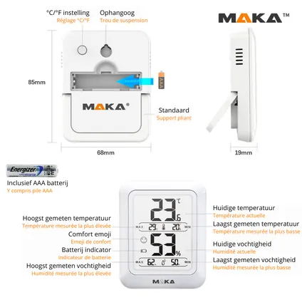MAKA Digitale Hygrometer - Thermometer binnen - Luchtvochtigheidsmeter 4