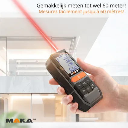 MAKA Digitale laser afstandmeter - 60 m - Aanpasbare meetreferentie - Geheugenfunctie 2