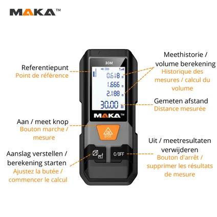 MAKA Digitale laser afstandmeter - 30 m - Aanpasbare meetreferentie 5