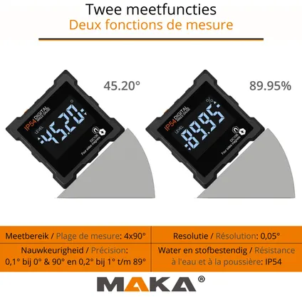 MAKA Digitale Hellingmeter - Hoekmeter - Magnetisch - Incl. Batterijen 2