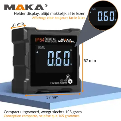 MAKA Digitale Hellingmeter - Hoekmeter - Magnetisch - Incl. Batterijen 5