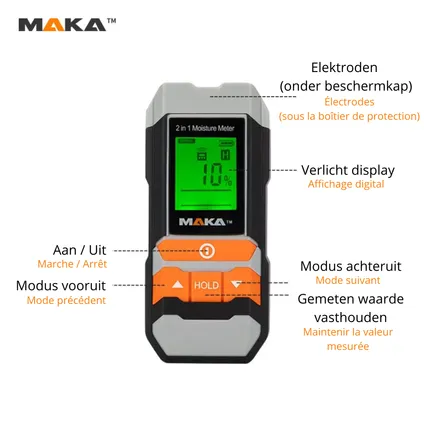 MAKA 2 in 1 digitale vochtmeter - Voor hout en bouwmaterialen 6