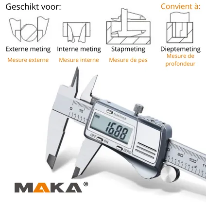 MAKA Digitale Schuifmaat - 150mm - RVS - Extra batterijen - Opbergcase 3