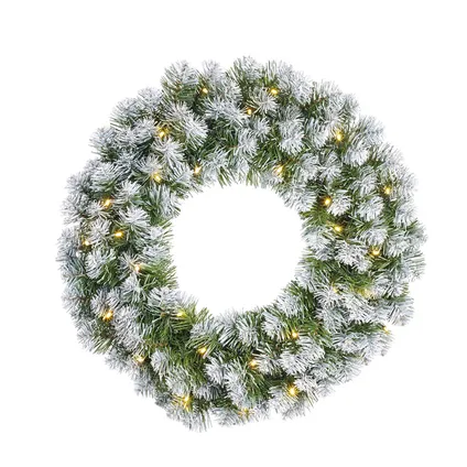 Kunst kerstkransen - 2x - met verlichting - groen / sneeuw - 60 cm 2