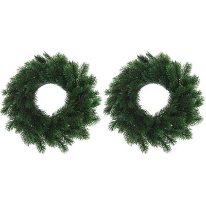Dennenkrans - 2x - met takken - groen - 35 cm - kerstkrans
