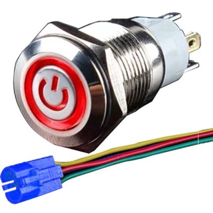 Interrupteur à pression en métal Orbit Electronic - indicateur LED + câble - 19 mm - 12V/24V - Rouge