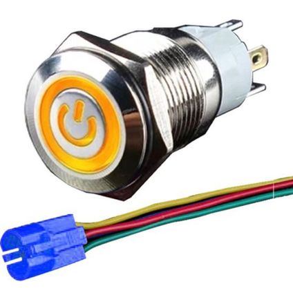 Interrupteur à pression en métal Orbit Electronic - indicateur LED + câble - 19mm - 12V/24V - Jaune