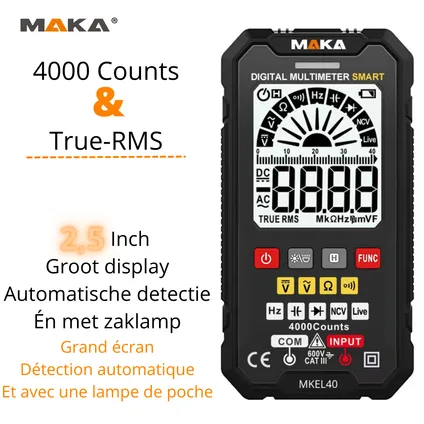 MAKA Digitale Multimeter - Groot display - 4000counts - True RMS 2