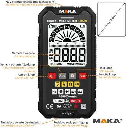 Multimètre Numérique MAKA - Grand Écran - 4000 counts - True RMS 5