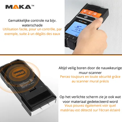 Détecteur multifonction numérique 5 en 1 MAKA - Détecteur de conduites - Cuivre Métal Bois et Mesure de l'humidité 2
